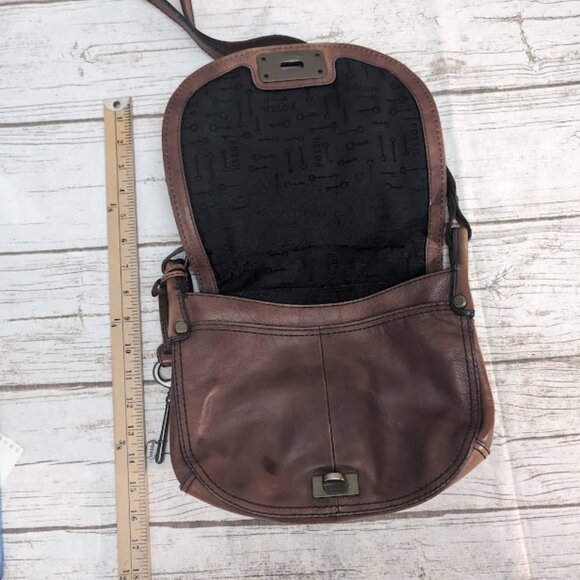 Authentic Fossil Leather Satchel Crossbody Saddle Bag Horseshoe Pattern VINTAGE - Picture 5 of 11